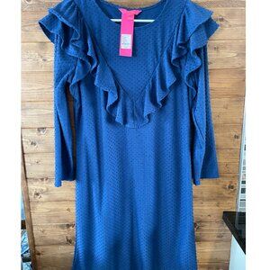 Pheby Dress Oyster Bay Navy Ruffled Front Long Sleeve NWT Lilly Pulitzer